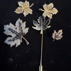 Elegant Leaf Brooch Set of 4 GoldTone